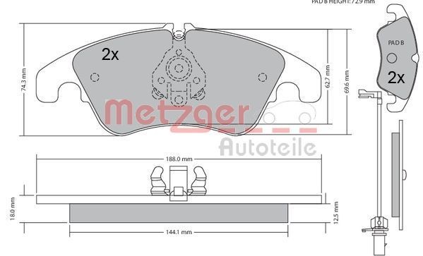 METZGER 1170127 Brake pad set Front Axle, incl. wear warning contact, with brake caliper screws, with anti-squeak plate