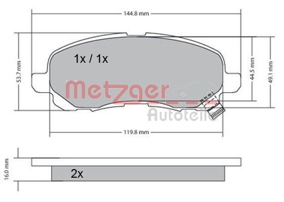 23584 METZGER Front Axle, with acoustic wear warning, with anti-squeak plate Height: 55mm, Width: 144,8mm, Thickness: 15,8mm Brake pads 1170133 buy