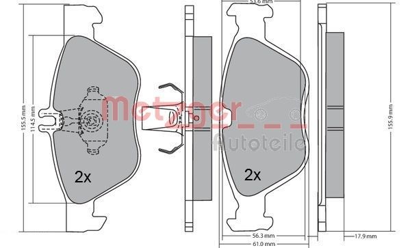 METZGER 1170162 Brake pad set Front Axle, excl. wear warning contact, with anti-squeak plate