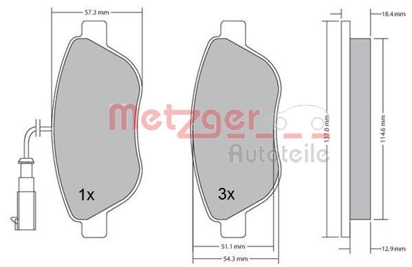 METZGER 1170185 Brake pad set Front Axle, with integrated wear sensor, with brake caliper screws