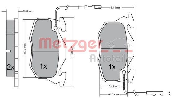 METZGER 1170195 Brake pad set Front Axle, incl. wear warning contact, with anti-squeak plate