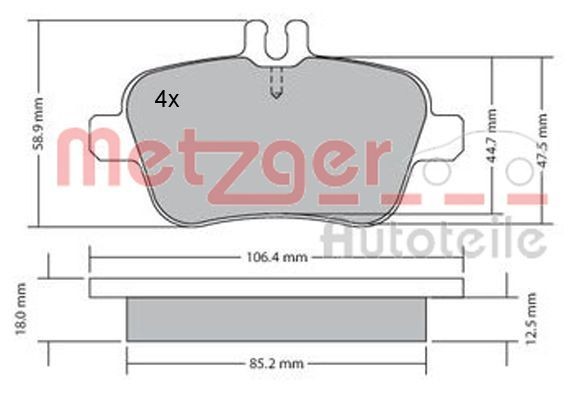 METZGER 1170204 Brake pad set Rear Axle, prepared for wear indicator, with brake caliper screws, with anti-squeak plate