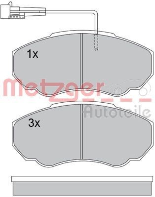 METZGER 1170227 Brake pad set Front Axle, with integrated wear sensor, with brake caliper screws, with anti-squeak plate
