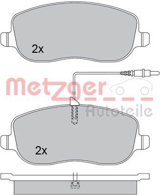 METZGER 1170232 Kit pastiglie freni Assale anteriore, con sensore usura integrato, con bulloni pinza freno, con lamierino anticigolío