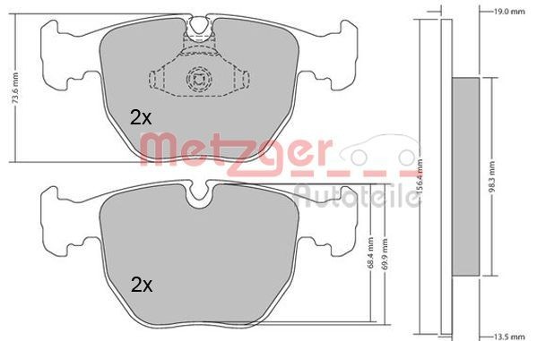 METZGER 1170238 Brake pad set Front Axle, excl. wear warning contact, with anti-squeak plate