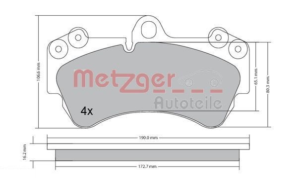 METZGER 1170242 Brake pad set Front Axle, excl. wear warning contact, with anti-squeak plate