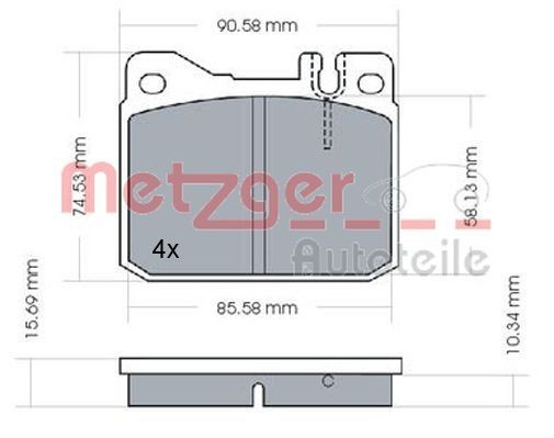 20392 METZGER Front Axle, excl. wear warning contact, with anti-squeak plate Height: 73,6mm, Width: 89,5mm, Thickness: 15mm Brake pads 1170244 buy