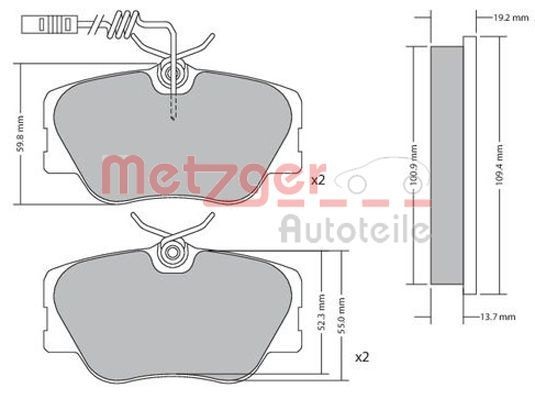 METZGER 1170258 Brake pad set Front Axle, incl. wear warning contact, with brake caliper screws