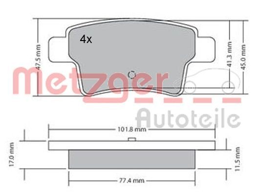 METZGER 1170264 Brake pad set Rear Axle, excl. wear warning contact, with brake caliper screws, with anti-squeak plate