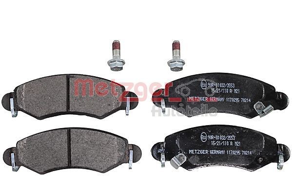 METZGER 1170295 Brake pad set Front Axle, with acoustic wear warning, with brake caliper screws, with anti-squeak plate