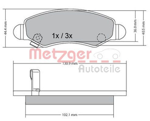 METZGER 1170340 Brake pad set Front Axle, with acoustic wear warning, with anti-squeak plate