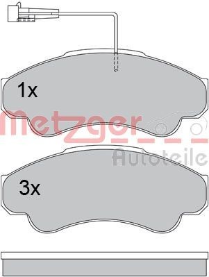 METZGER 1170344 Brake pad set Front Axle, with integrated wear sensor, with brake caliper screws, with anti-squeak plate, with accessories