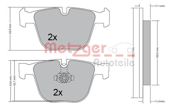 METZGER 1170356 Brake pad set Rear Axle, excl. wear warning contact, with anti-squeak plate