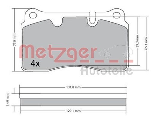 24098 METZGER Front Axle, excl. wear warning contact, with anti-squeak plate Height: 77,2mm, Width: 131,7mm, Thickness: 16mm Brake pads 1170366 buy