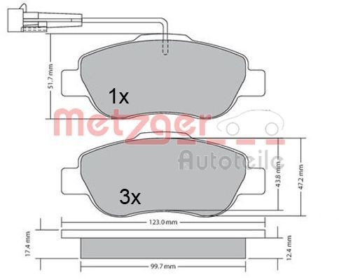 Fiat 500 Set of brake pads 8031728 METZGER 1170382 online buy