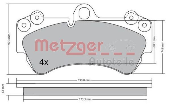 23692 METZGER Front Axle, excl. wear warning contact Height: 99,4mm, Width: 190mm, Thickness: 16,6mm Brake pads 1170405 buy