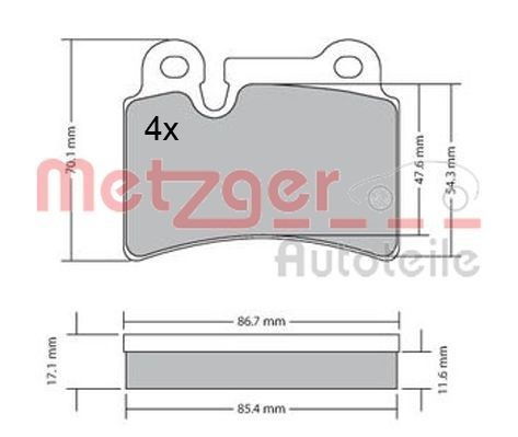METZGER 1170408 Brake pad set Rear Axle, excl. wear warning contact, with anti-squeak plate