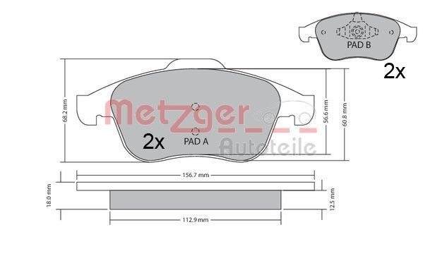 24710 METZGER Front Axle, excl. wear warning contact, with anti-squeak plate Height 1: 63mm, Height 2: 68,3mm, Width: 155,2mm, Thickness: 17,5mm Brake pads 1170409 buy