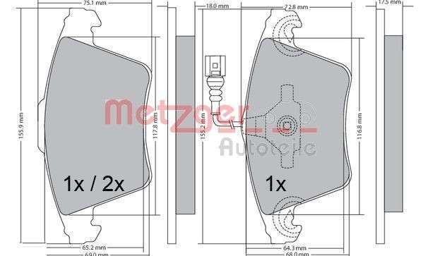METZGER 1170422 Brake pad set Front Axle, with integrated wear sensor, with anti-squeak plate