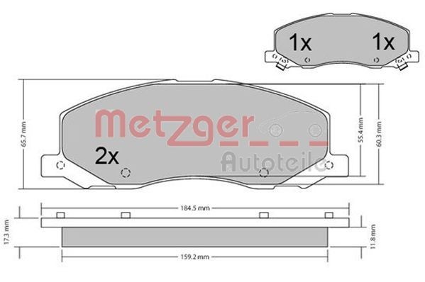 METZGER 1170468 Brake pad set Front Axle, with acoustic wear warning, with anti-squeak plate