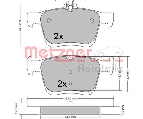 Brake pad METZGER Rear Axle, excl. wear warning contact, with anti-squeak plate - 1170470