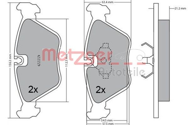 METZGER 1170489 Brake pad set Front Axle, excl. wear warning contact, with anti-squeak plate
