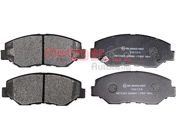 1170507 METZGER Brake pad set HONDA Front Axle, with acoustic wear warning, with anti-squeak plate