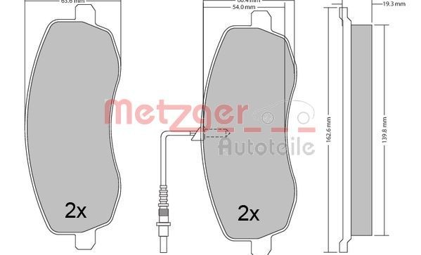 METZGER 1170563 Brake pad set Front Axle, with integrated wear sensor, with brake caliper screws, with anti-squeak plate