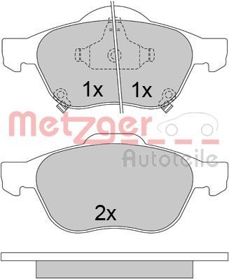 METZGER 1170587 Brake pad set Front Axle, with acoustic wear warning, with anti-squeak plate