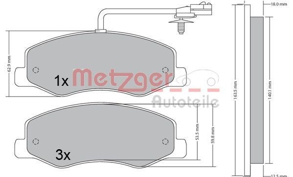 Original 1170595 METZGER Set of brake pads NISSAN