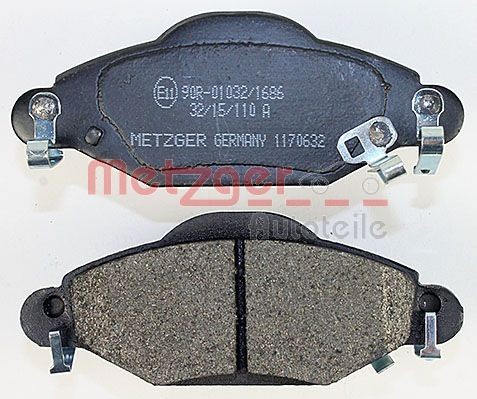 METZGER 23342 Disc pads Front Axle, with acoustic wear warning, with anti-squeak plate