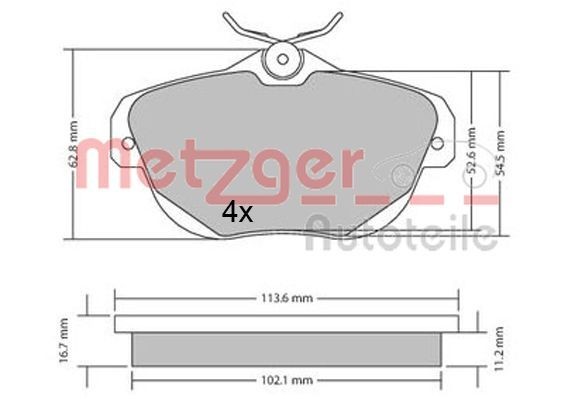 METZGER 1170653 Brake pad set Rear Axle, excl. wear warning contact, with brake caliper screws, with anti-squeak plate