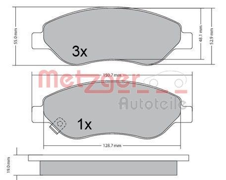 METZGER 1170655 Brake pad set Front Axle, with acoustic wear warning, not prepared for wear indicator, with brake caliper screws, with anti-squeak plate