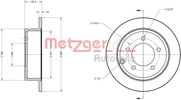 METZGER Rear Axle, 262x10mm, 5x114,3, solid, Painted, Cross-hatch Ø: 262mm, Num. of holes: 5, Brake Disc Thickness: 10mm Brake rotor 6110122 buy