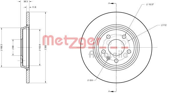 METZGER 6110125 Brake disc Rear Axle, 300x11,8mm, 5x112, solid, Painted, Cross-hatch