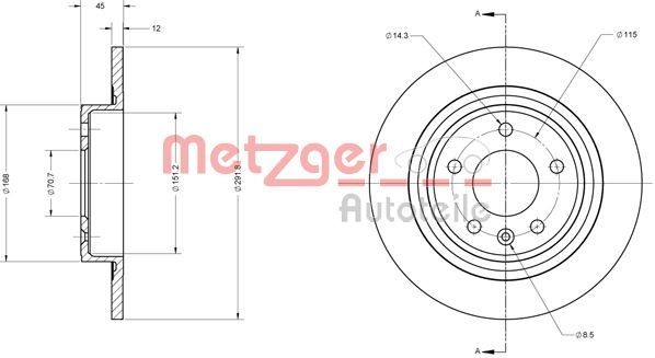 METZGER 6110247 Brake disc Rear Axle, 292x12mm, 5x115, solid, Painted, Cross-hatch