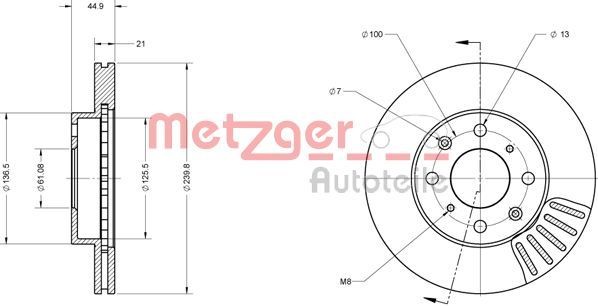 METZGER 6110454 Brake disc 45251-SR3-A01
