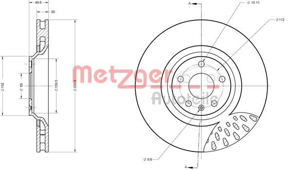 METZGER Front Axle, 340x30mm, 5x112, internally vented, Painted, Cross-hatch, High-carbon Ø: 340mm, Num. of holes: 5, Brake Disc Thickness: 30mm Brake rotor 6110631 buy