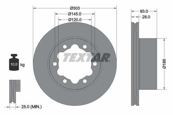 Original TEXTAR 98200 1434 0 1 PRO Brake disc 93143403 for VW CRAFTER