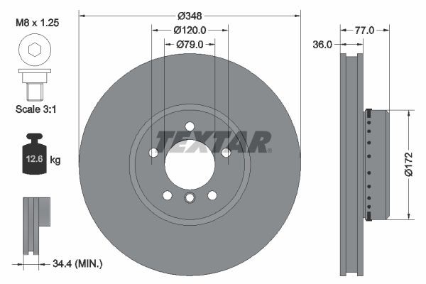 TEXTAR PRO+ 92182425 Brake disc 348x36mm, 05/06x120, two-part brake disc, internally vented, Coated, High-carbon