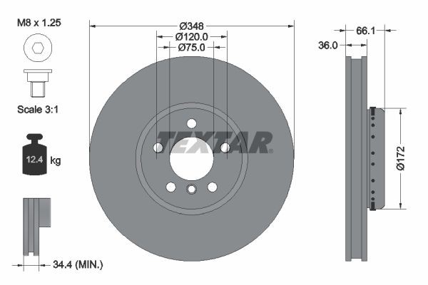 Original TEXTAR 98200 2537 0 1 PRO+ Brake disc 92253725 for BMW 5 Series
