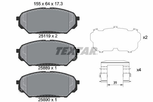 TEXTAR 2511901 Brake pad set with acoustic wear warning, with accessories