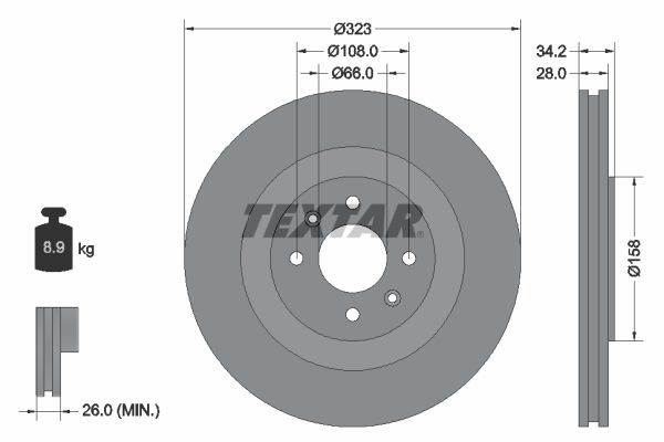 TEXTAR PRO 92267103 Brake disc 323x28mm, 04/06x108, internally vented, Coated