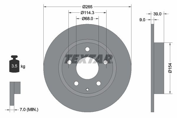 98200 2677 0 1 PRO TEXTAR PRO 265x9mm, 05/06x114,3, solid, Coated Ø: 265mm, Brake Disc Thickness: 9mm Brake rotor 92267703 buy