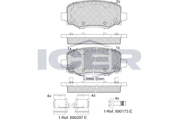 182176-203 ICER Brake pad set JEEP incl. wear warning contact, Axle Vers.: Rear