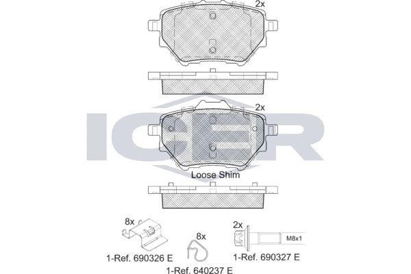 Original 182162 ICER Brake pad set PEUGEOT