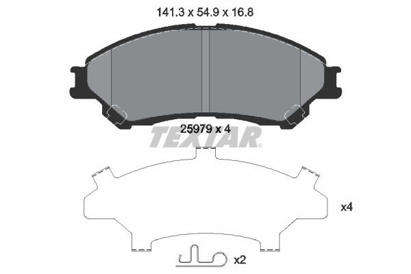 25979 TEXTAR with acoustic wear warning, with accessories Height: 54,9mm, Width: 141,9mm, Thickness: 16,8mm Brake pads 2597901 buy