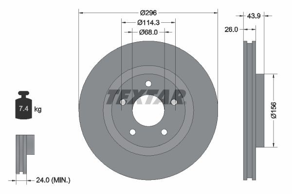 98200 1674 0 1 PRO TEXTAR PRO 296x26mm, 05/05x114,3, internally vented, Coated Ø: 296mm, Brake Disc Thickness: 26mm Brake rotor 92167403 buy
