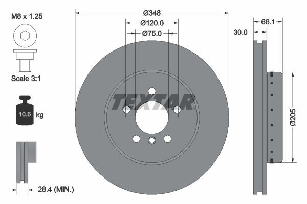 TEXTAR PRO+ 92265725 Brake disc 348x30mm, 05/06x120, two-part brake disc, internally vented, coated, High-carbon