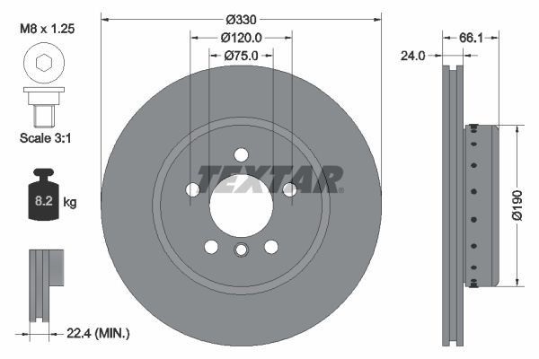 TEXTAR PRO+ 92265825 Brake disc 330x24mm, 05/06x120, two-part brake disc, internally vented, Coated, High-carbon